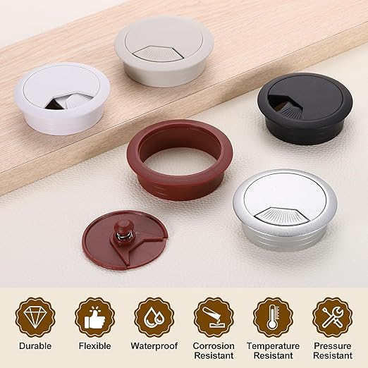 uxcell 8 Pcs 60mm (2.36 Inch) Desk Grommet, Plastic Cable Hole Cover, Wire Cord Cable Organizer for Home Office Computer Desk Cabinet, Brown