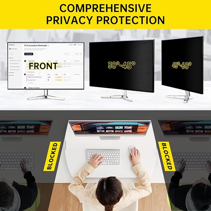 [2-Pack 24 Inch Computer Privacy Screen Filter for 16:9 Monitor, Anti-Blue Light, Anti-UV,Blue Light Blocking Removable Privacy Protector Shield Fits 23.6", 23.8", 24" Monitors