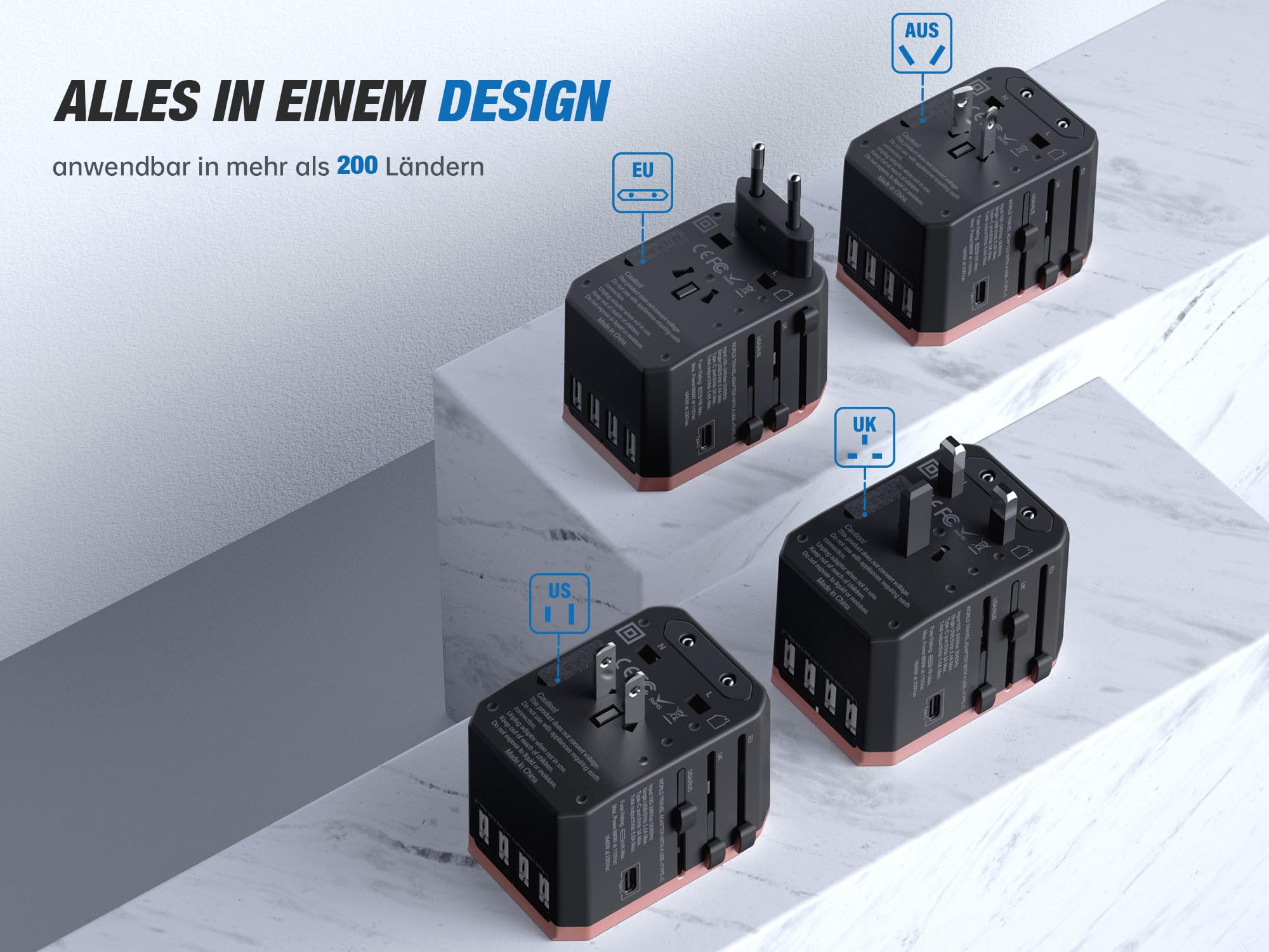 EPICKA Universal Travel Adapter with 1AC/1 USB-C/4 USB-A Ports