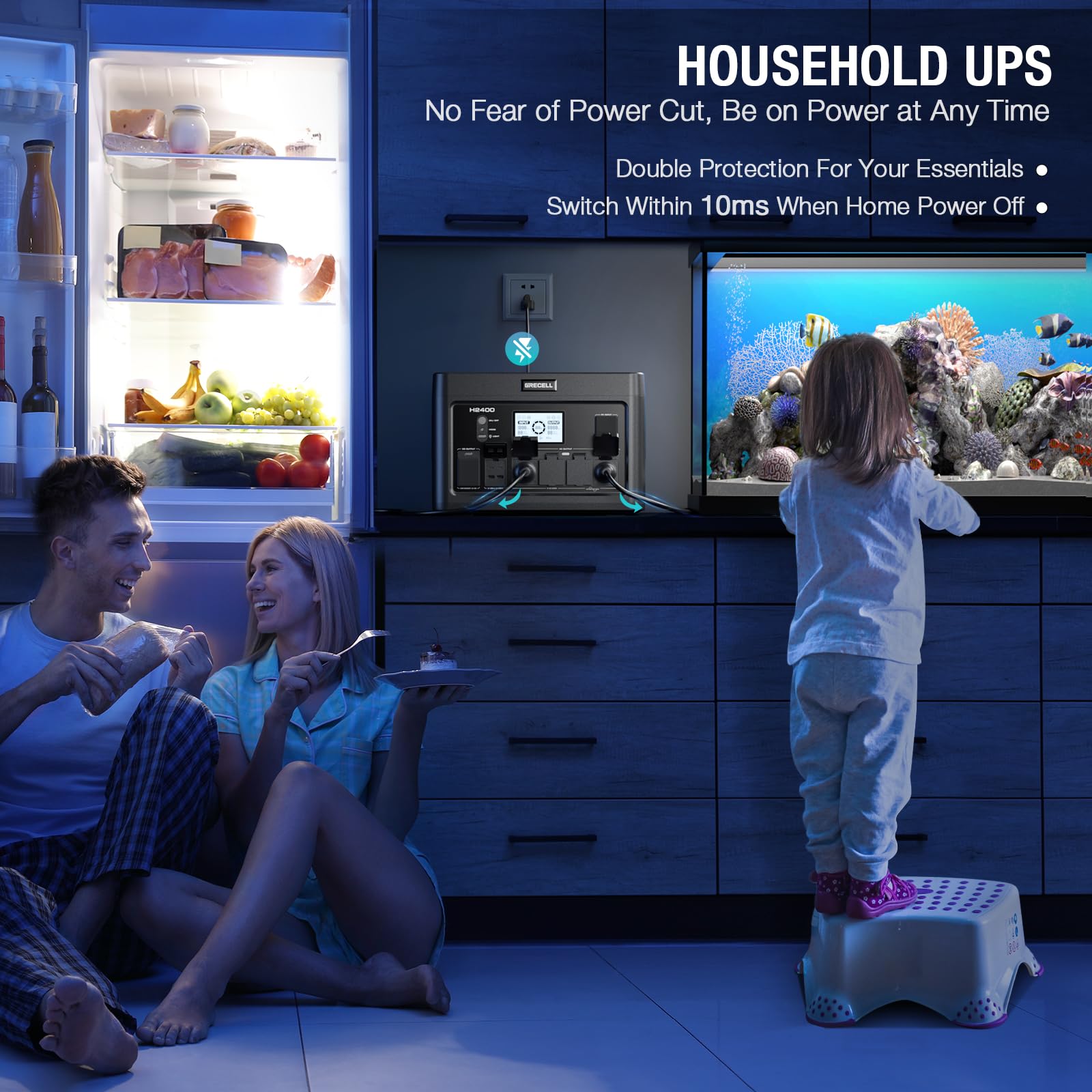 Portable Power Station 2400W, 1843.2Wh LiFePO4 UPS Home Battery Backup