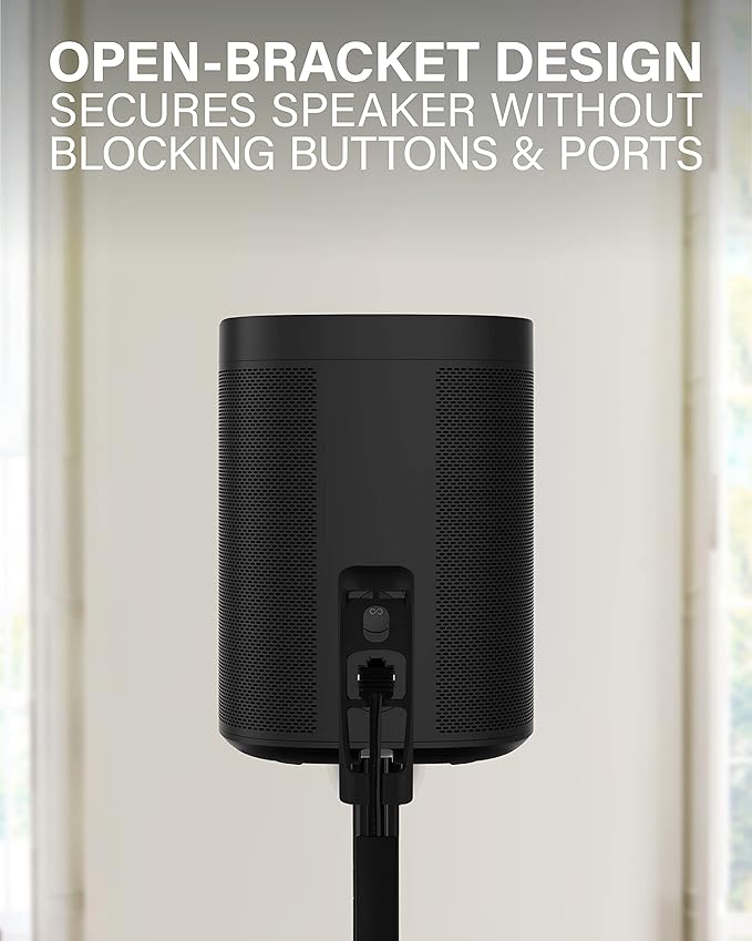 SANUS Adjustable Height Wireless Speaker Stands Designed for Sonos One, One SL, and Play:1 - Tool-Free Adjustment up to 16" and Built-in Cable Management - Black/Single