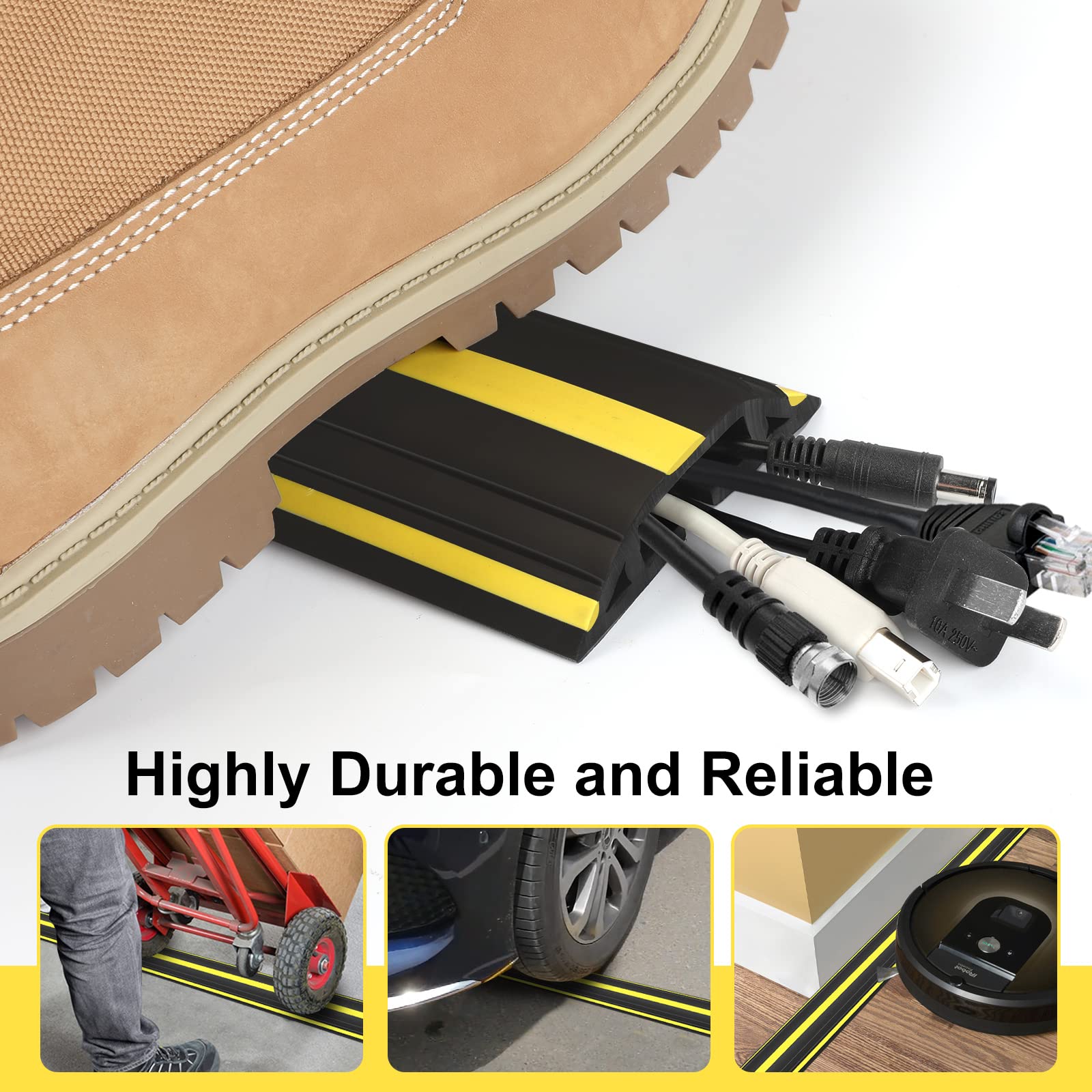 TFMUZERT 10 ft Floor Cable Cover Protector, Heavy Duty PVC Duct Easy to Unroll, Prevent Trip Hazard for Home Office or Outdoor Settings