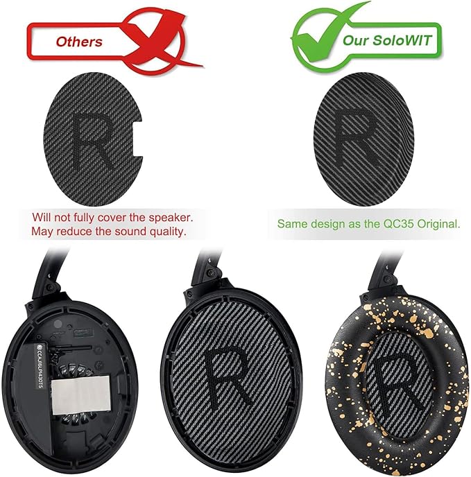 SoloWIT Replacement Earpads Cushions for Bose QuietComfort 35 (QC35) & Quiet Comfort 35 II (QC35 ii) Headphones, Ear Pads with Softer Leather, Noise Isolation Foam, Added Thickness (Black Gold)