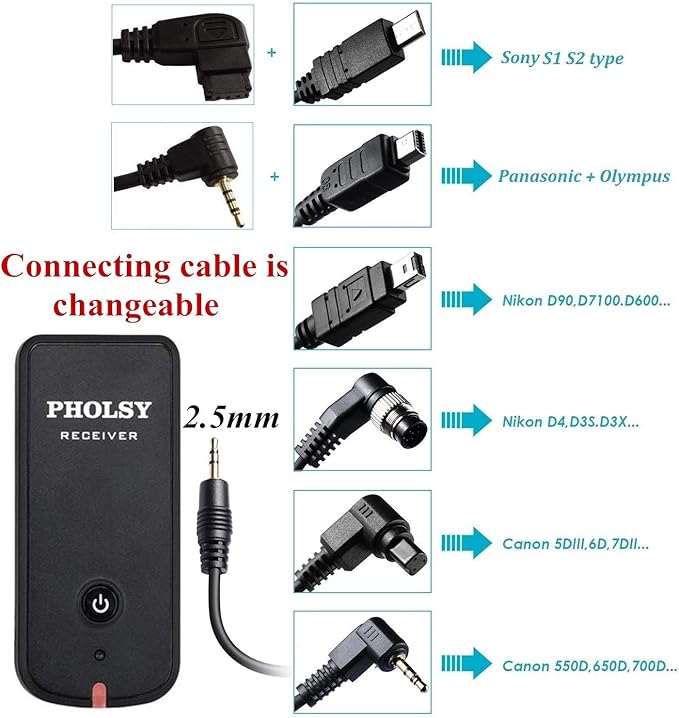 PHOLSY Camera Timer Remote Control with HDR Compatible with Canon R100 R8 R6ii R7 R10 90D 250D 850D 6Dii 7Dii G1Xiii; for Olympus OM-1, EM1X, EM1 II; for Fuji GFX50SII, XT3, XT4, XT5, XT30II