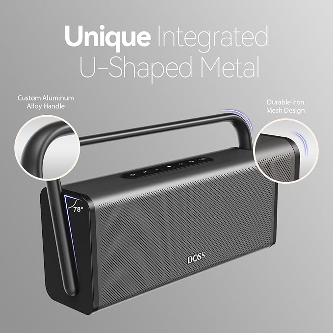 DOSS SoundBox XL Pro Bluetooth Speaker with 50W Powerful Stereo Sound, Extra Bass,16H Playtime, Integrated Metal Body, Aluminum Alloy Handle, Portable for Home, Office, Backyard, Camping