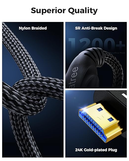 Short HDMI Cable 1.5FT/0.5M - 8K High Speed HDMI Cable,48Gbps,8K 60hz,4K 120hz,Braided,eARC - Compatible for HDTV,PS5,PS4,Blu-ray