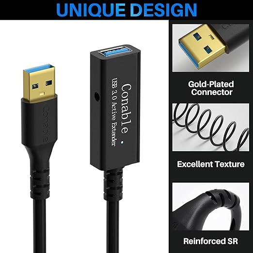 USB 3.0 Active Extension Cable 25 Feet, Long USB Type-A Male to Female Extender Cord, Built-in A Signal Booster Smart Chip, 5Gbps Transfer, for Printer, Xbox, Webcam, VR, Hard Drive, USB Hub and More