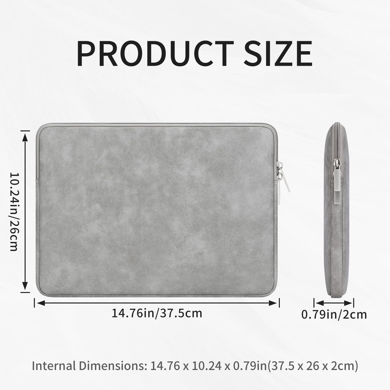 RAINYEAR 16 Inch Laptop Sleeve PU Suede Leather Case Padded Cover, Gray