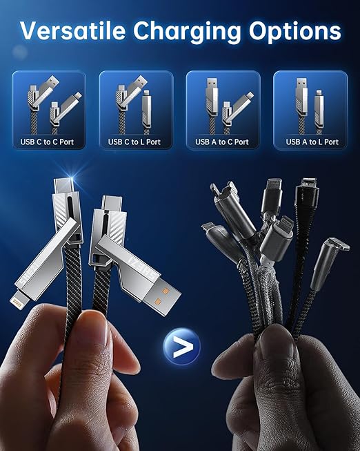 [One is Enough] 4-in-1 Compatible with USB C to Lightning Cable, 240W High-Speed Charging & Fast Data Transfer,CarPlay & Android Auto Support Multi Charger Cord Combo for iPhone/Samsung/iPad,5FT