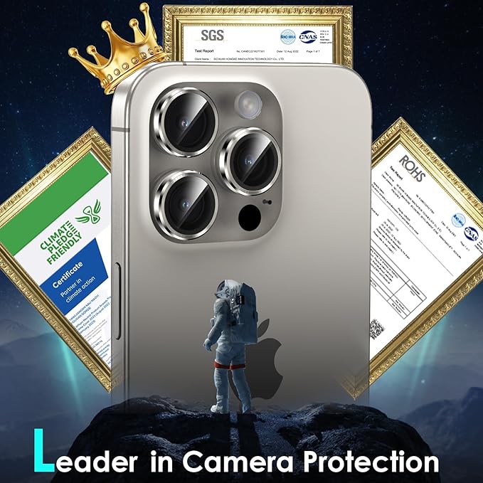 YWXTW Camera Lens Protector for iPhone 15 Pro/iPhone 15 Pro Max, [1 Step Installation Tray] Tempered Glass Screen Protector Metal Individual Camera Cover Accessories Case Friendly (Natural Titanium)
