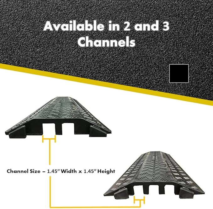 Kable Kontrol Drop Over Floor Cord Cover – 40” Inch Long 3 Channel Cable or Wire Protector – 5 Pcs Bulk Pack - Rubber Ramp for Indoor and Outdoor Use – Black