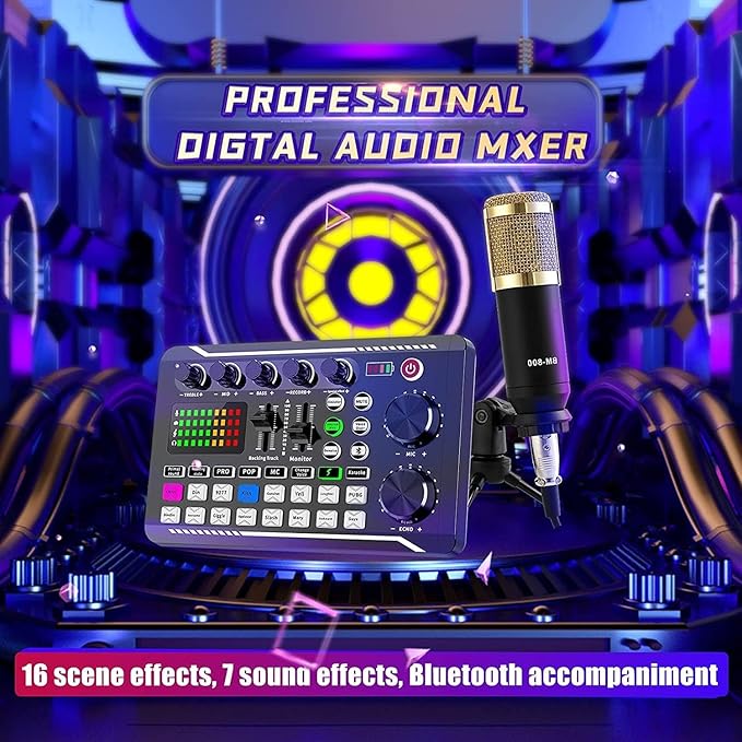 SINWE Podcast Microphone Bundle, BM-800 Condenser Mic with Live Sound Card Kit, Podcast Equipment Bundle with Voice Changer and Mixer Functions for PC Smartphone Studio Recording & Broadcasting