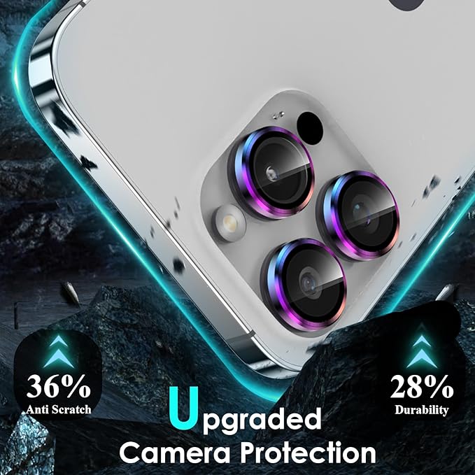 YWXTW CameraLens Protector,[1 Step Installation Tray] Tempered Glass Screen Metal Individual Cover Accessories Case Friendly (Multi-Coloured Titanium) (iPhone 15 Pro/15 Pro Max)
