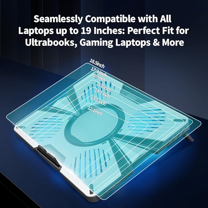 Thermoelectric Laptop Cooling Stand with 5 Fans - Adjustable Height for Laptops up to 19", Compatible with MacBook, Alienware, ROG & Gaming Laptops