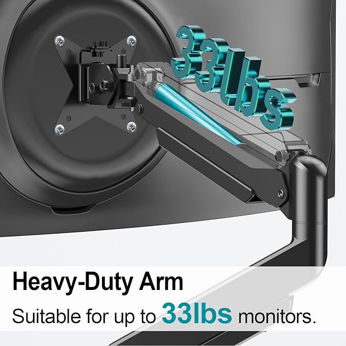 MOUNT PRO Heavy Duty Monitor Mount for Max 49 inches Ultrawide Screens, Single Monitor Arm Desk Mount Holds 6.6 to 33lbs, Fully Adjustable Computer Stand with C-Clamp, VESA 75x75 or 100x100mm