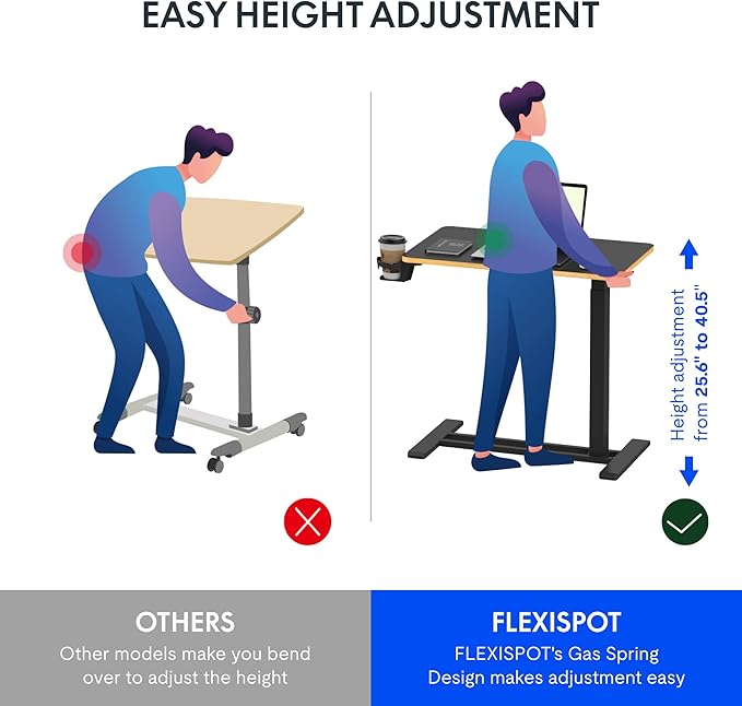 FLEXISPOT Mobile Standing Desk with Wheels Pneumatic Laptop Desk Rolling Computer Cart Movable Height Adjustable Small Sit Stand Desk Computer Workstations Home Use（31.5" W x 17.7" D, Black+Maple