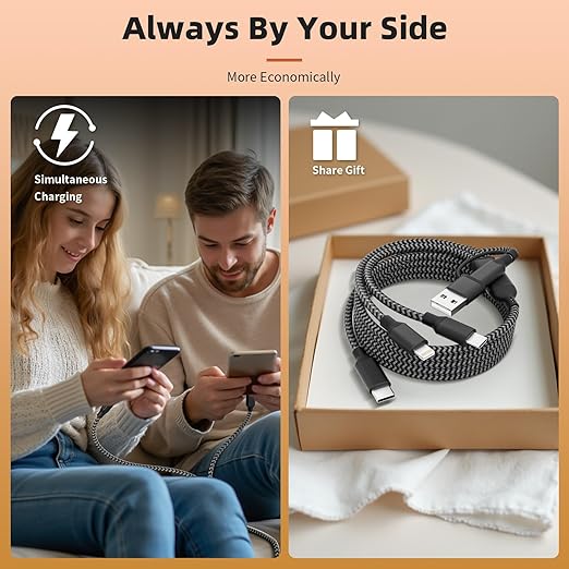 Multi Charging Cable 5 in 1, 2Pack 5FT USB C/A Multi Charger Cable to Type-C/Micro USB Port, Nylon Braided USB C Multiple Charger Cord for All Devices, Universal Phone Charger Cord for Cell Phones