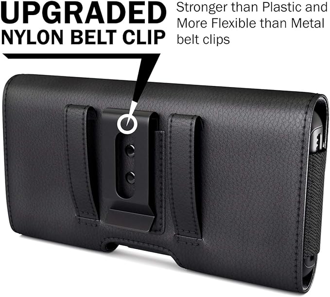 Case for Large iPhone Plus, Pro Max 16 15 14 13 12 11 Xs, Samsung Galaxy S25+ S24+ S23+ S22+ S21+, Cell Phone Belt Holster Clip, ID Card Holder Pouch, Fits Otterbox Case - Black