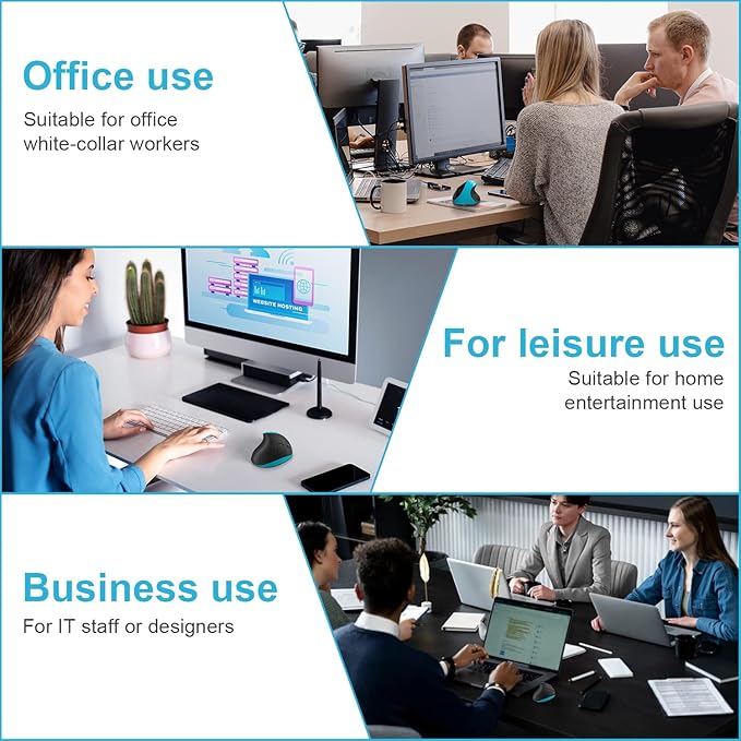Vassink Ergonomic Mouse, Rechargeable Wireless Mouse Right Handed Small Mouse with 6 Buttons for Laptop,Desktop,PC, MacBook（Blue）