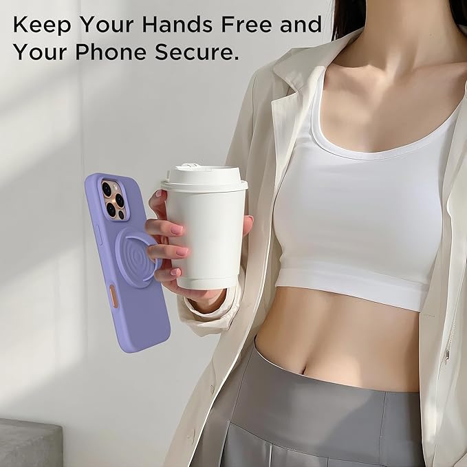 Magnetic Phone Ring Grip Holder, Silicone Finger Loop Grip, Compatible with MasSafe, Back of Phone for iPhone Pro Max/Plus/16/15/15/14/13/12 Series, Lavender