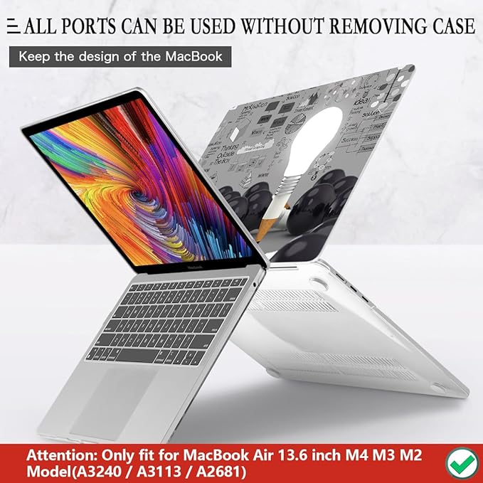 CISSOOK Creative Bulb Hard Shell Case for MacBook Air 13.6 inch M3 A3113 A2681 M2 2025 2024 2022 Release, Plastic Hard Shell Cover with Keyboard Cover for MacBook Air 13.6 M2 M3 2022-2025