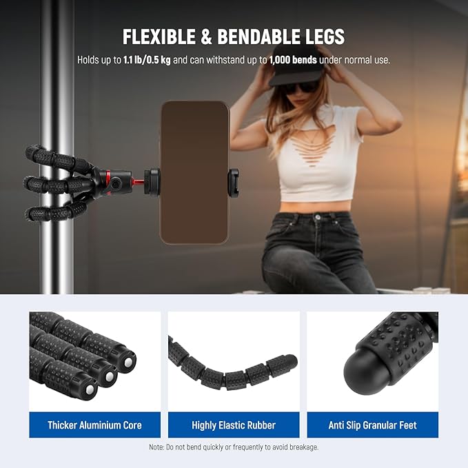 NEEWER Tripod for iPhone with Remote/Action Camera Mount Adapter/Phone Holder, Mini Flexible Camera Phone Tripod Stand Compatible with GoPro Samsung DSLR Camera Webcam for Vlog, Video Recording, T72