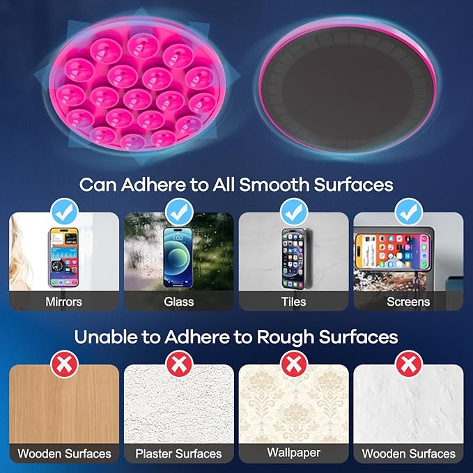Silicone Suction Cup Phone Mount, Magnetic Suction Phone Case Stand, Mirror Shower Phone Holder, Perfect for Selfies and Videos Creators, Hands Free Holder Mount-Hot Pink