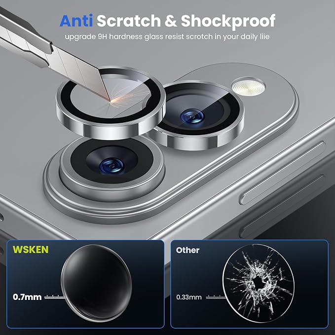 WSKEN for Samsung Galaxy S25 Edge Camera Lens Protector - Edge Thin Case Friendly, 9H Shatterproof Tempered Glass with Aluminum Metal Circle Camera Screen Protector Cover Accessories, Silver