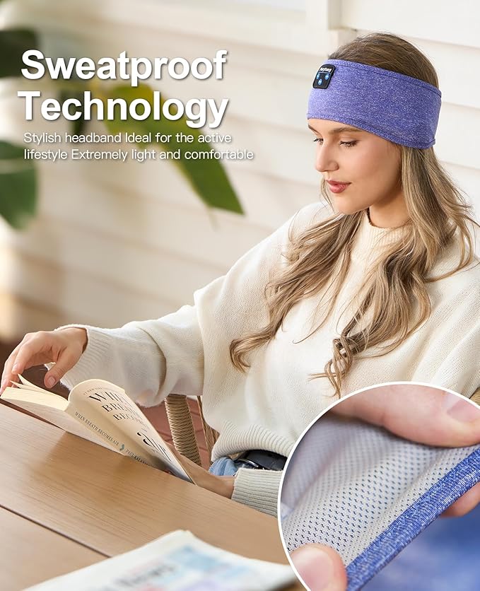 Perytong Sleep Headphones, Bluetooth Sports Headband Headphones with Ultra-Thin HD Stereo Speakers Perfect for Sleeping,Workout,Jogging,Yoga,Insomnia, Air Travel, Meditation