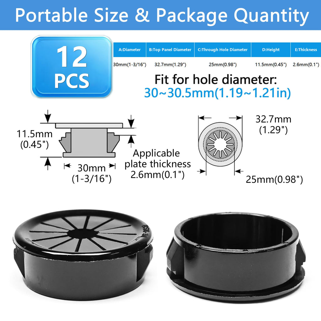 BOPOREAE Cable Grommet, Snap Bushing 1-3/16" (30 mm) Mounting Diameter