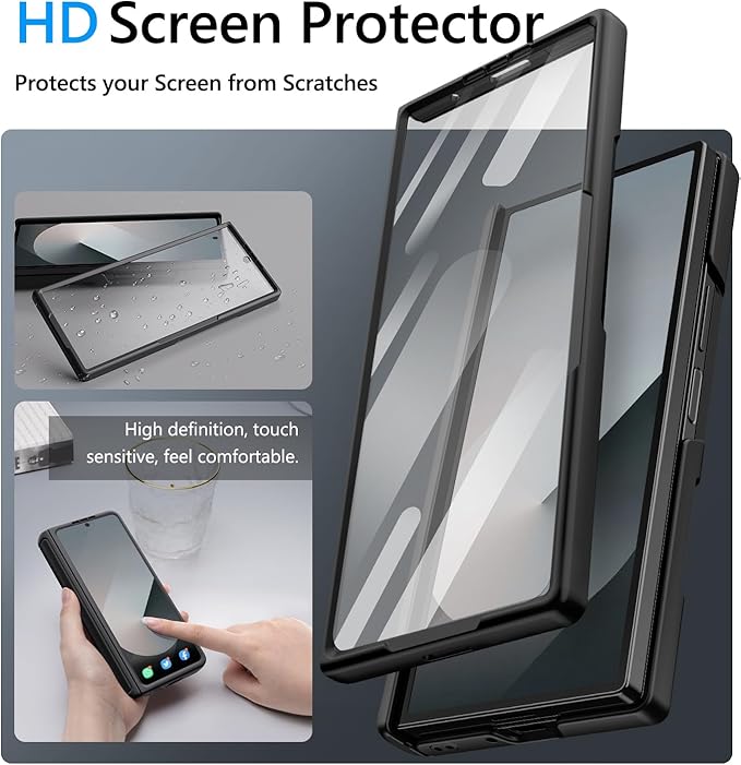 Vihibii for Samsung Galaxy Z Fold 6 Case with Card Holder & Slide Camera Cover & Screen Protector & Hinge Protection, Heavy Duty Rugged Wallet Phone Case for Samsung Galaxy Z Fold 6 2024, Black