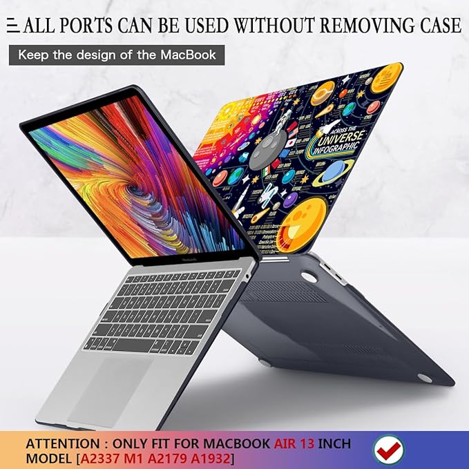 CISSOOK Compatible with MacBook Air 13 inch Case 2021 2020 2019 2018 Release A2337 M1 A2179 A1932, Hard Shell Case+ Keyboard Cover for MacBook Air 13 Inch with Retina Display Touch ID, Universe Space
