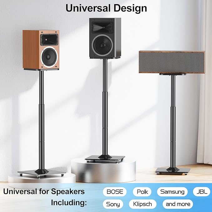 MOUNTUP Universal Speaker Stands Pair 28.3" to 37.4" Height Adjustable Floor Speaker Stands, Holds Bookshelf & Satellite Speaker Large Speaker, Up to 22LBS Cable Concealing 9.8" Plate Black MU9132-L