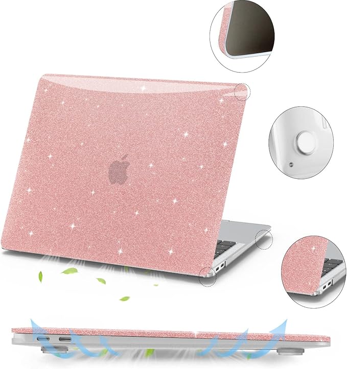 Anban Compatible with MacBook Pro 13 inch Case M2 2025-2016 M1 A2338 A2251 A2289 A2159 A1989 A1706 A1708, Plastic Hard Shell+Keyboard Cover+Screen Skin for MacBook Pro 13.3 inch Case, Shiny Rose Gold