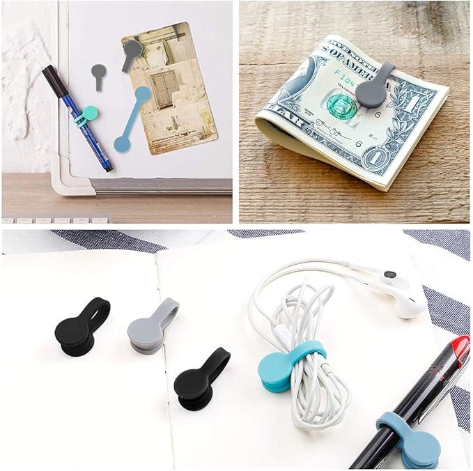 Viaky 6 Packs Magnet Wire Winder Straps, Multi-Colored Noticeboard Fridge Clips Silicone Cable Organizer Reusable Tie Phone Earbuds Bookmark Whiteboard Fridge (Lake Blue, Blue, Gray)