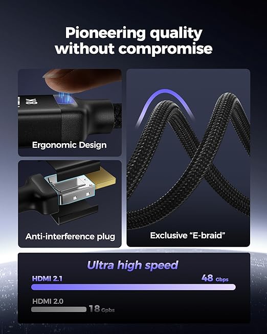 Silkland 10K 8K HDMI 2.1 Cable Certified 6.6FT [4K@120Hz 144Hz, 8K@60Hz, 2K@240Hz] Ultra High Speed HDMI® Cable 48Gbps (Upgrade Braided),HDR, eARC, HDCP 2.3, Compatible for/PS5/PS4/Roku TV