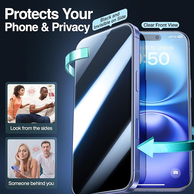 SMARTDEVIL 2PACK Privacy Screen Protector for iPhone 16 Plus Shatterproof Tempered Glass [True 28°Anti Spy] [9H Hardness] [Auto Dust-Elimination Install] [Bubble Free]