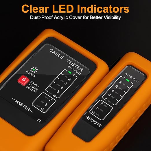 Network Cable Tester and Ethernet Tester with POE Detection, 300m Remote RJ45 Tester for Cat5/Cat6 Cable, Automatically Checks Continuity, Open, Short, Crossover (Battery Not Included)