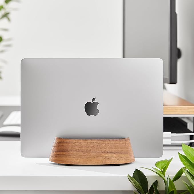 HumanCentric Vertical Laptop Stand in Black Walnut Wood, Upright Adjustable Holder and Dock, Laptop Vertical Stand Fits MacBook Pro and Other Laptops .5" to 1.5", Clamshell Compatible