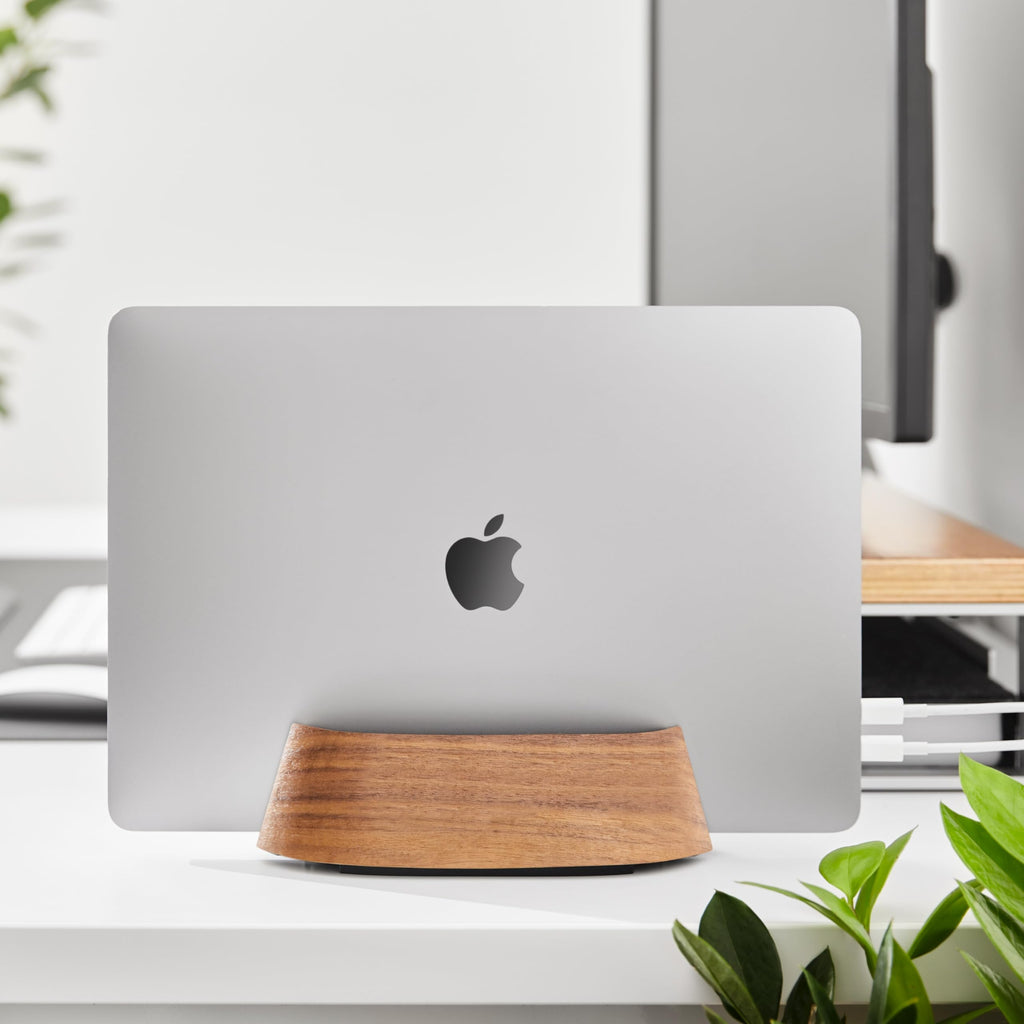 HumanCentric Vertical Laptop Stand in Black Walnut Wood, Upright Adjustable Holder and Dock, Laptop Vertical Stand Fits MacBook Pro and Other Laptops.5" to 1.5", Clamshell Compatible