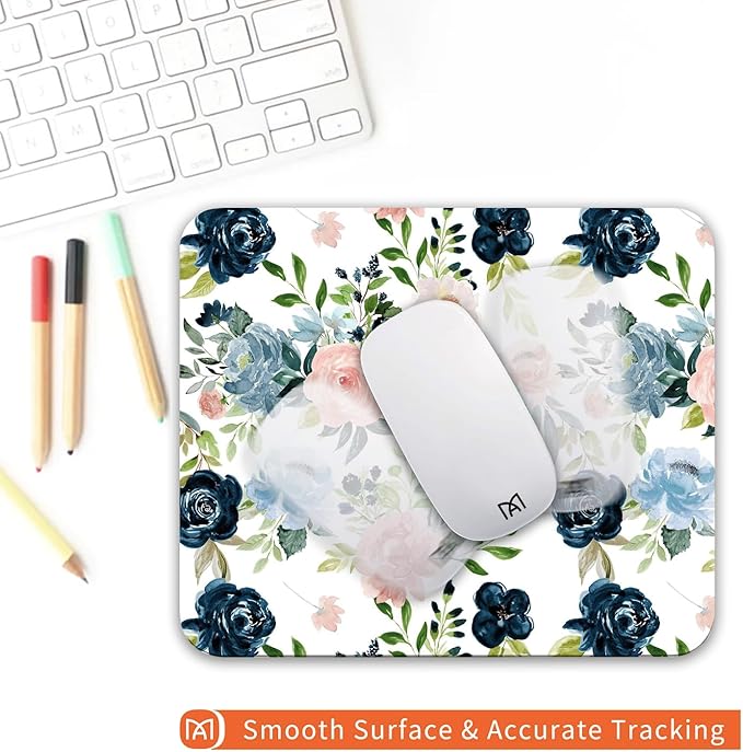 Square Mouse Pad Pretty Flowers, Personalized Premium-Textured Custom Mouse Mat Design, Washable Mousepad Cloth, Non-Slip Rubber Base Computer Mouse Pads for Wireless Mouse