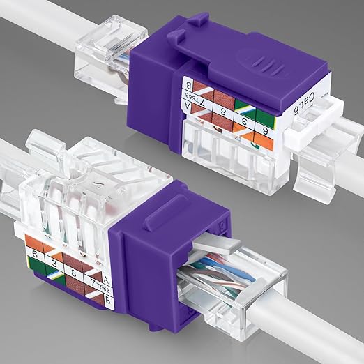 Everest 45° Angled RJ45 Cat6 Keystone Jacks 20-Pack in Purple - Slim Profile Female RJ45 Connectors - Cat 6 Keystone Jack - Compatible with 45° Angled Speed Termination Tool - 45Term (B0BL3GS7ZY)