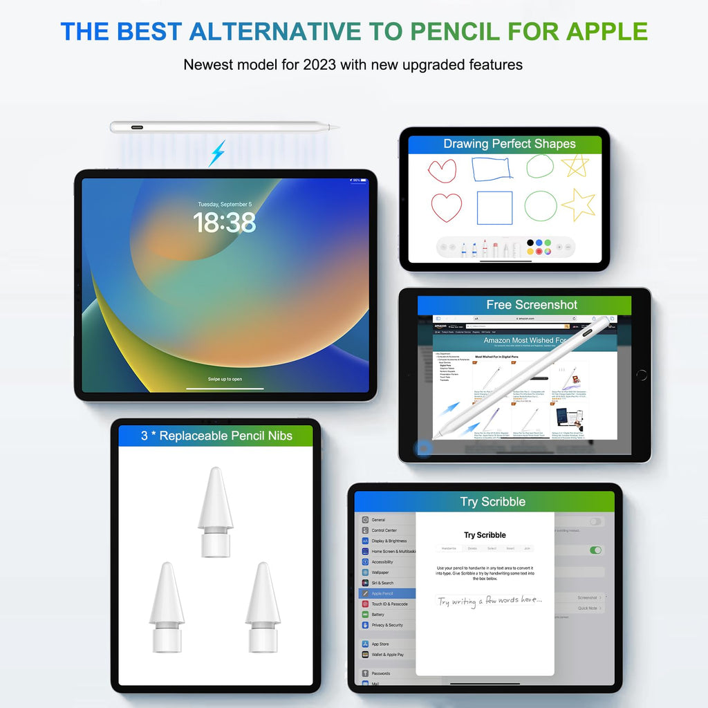 HATOKU Pencil 2nd Gen for Apple iPad 2018-2026, Magnetic Wireless Charging