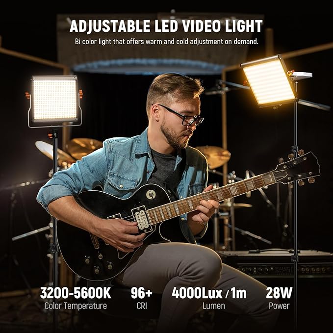 Neewer 2 Pack Dimmable Bi Color 480 LED Video Light Kit with Two 75" Tripod Stands/U Bracket, 3200K-5600K CRI96+ LED Panel Light for YouTube Recording Studio Photography Streaming Key Lighting
