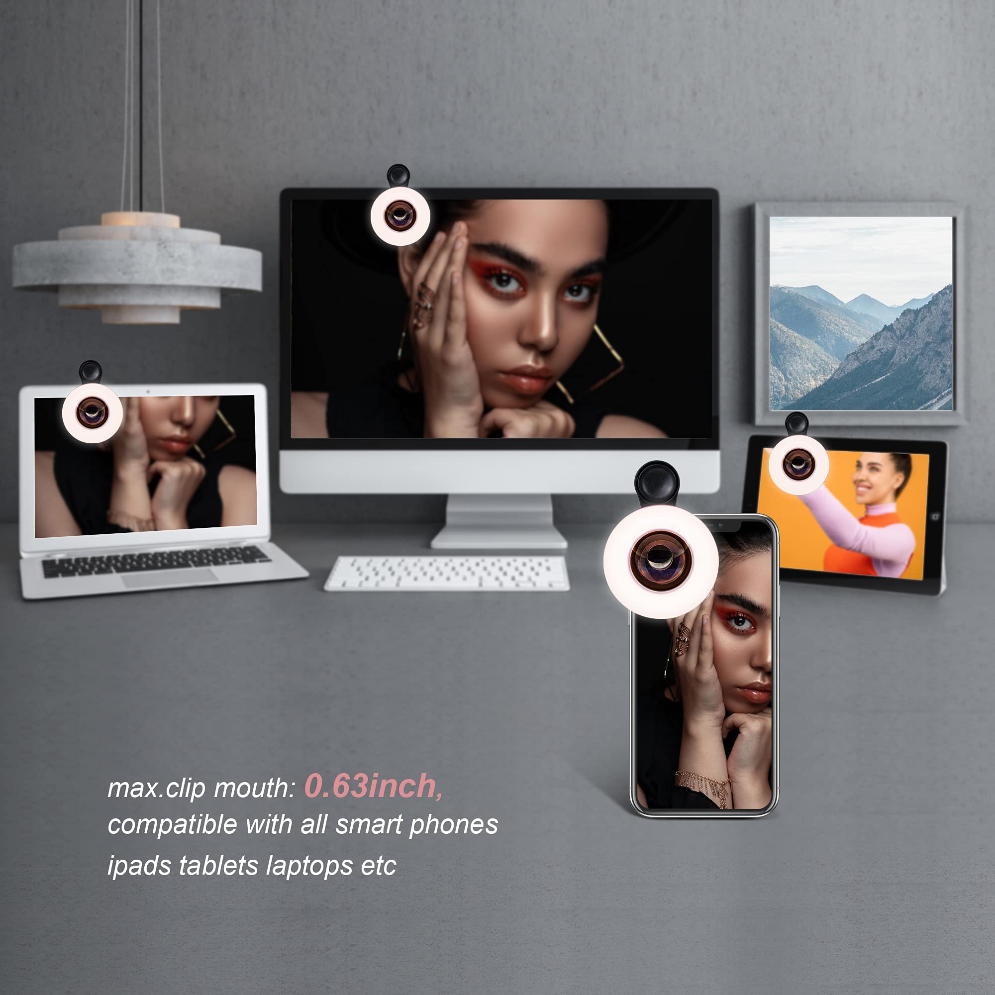 Macro Lens for iPhone and Android with Mini Clip Ring Light, Portable Rechargeable Dimming, for Smart Phone Photography, Camera Video Recording, VLOG