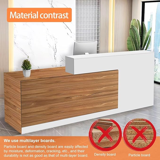 Reception Desk with Counter Modern Checkout Counter with Lockable Drawer Keyboard Tray Receptionist Desk for Office Salon Reception Table J Left 55inch/140cm