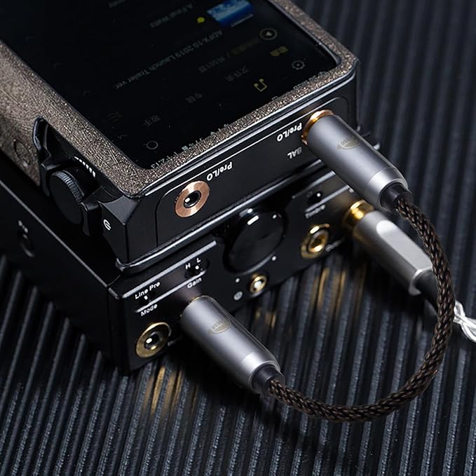 okcsc 4.4MM Male to 3.5MM Pro Male Ultra Short Hifil Male to Male AUX Audio Cable OFC Pair Recording Cable Wire-Breakage-Prevention Design Adoption of 8-Core Braided Structure 5.82 inch