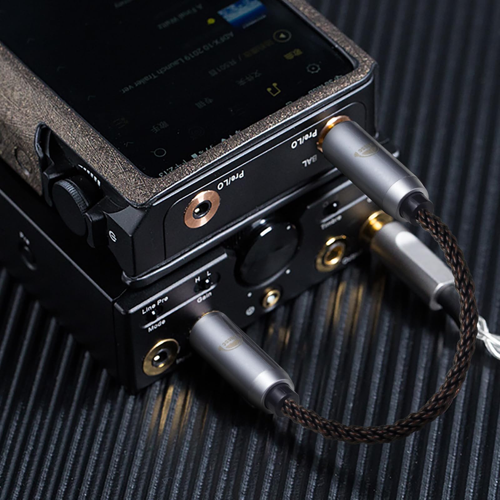 okcsc 4.4MM Male to 3.5MM Pro Male Ultra Short Hifil Male to Male AUX Audio Cable OFC Pair Recording Cable Wire-Breakage-Prevention Design Adoption of 8-Core Braided Structure 5.82 inch