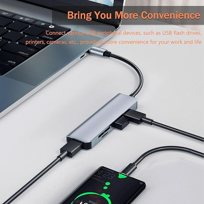 VIENON 5 in 1 Aluminum USB-C Hub with Memory Card Reader and 3 USB 3.0 Ports, for PC, Laptops, MacBook Pro/Air, iMac Pro, Surface and Tablet