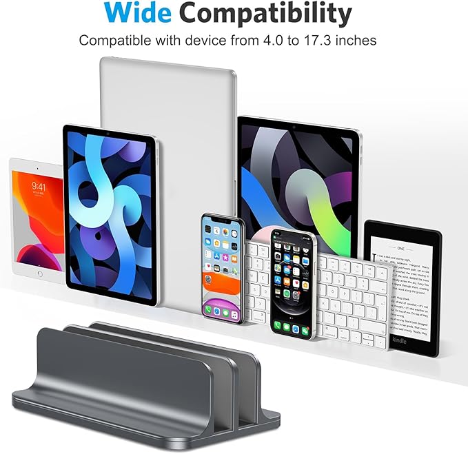 OMOTON [Updated Dock Version] Vertical Laptop Stand, Double Desktop Stand Holder with Adjustable Dock (Up to 17.3 inch), Fits All MacBok/Surface/Samsung/HP/Dell/Chrome Book (Grey)
